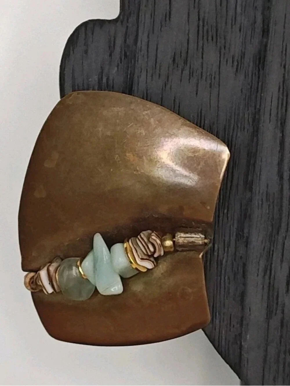 Elaine Coyne Artesian Crystal Chips Brass Metal Earrings Modern Brutalist Chunky